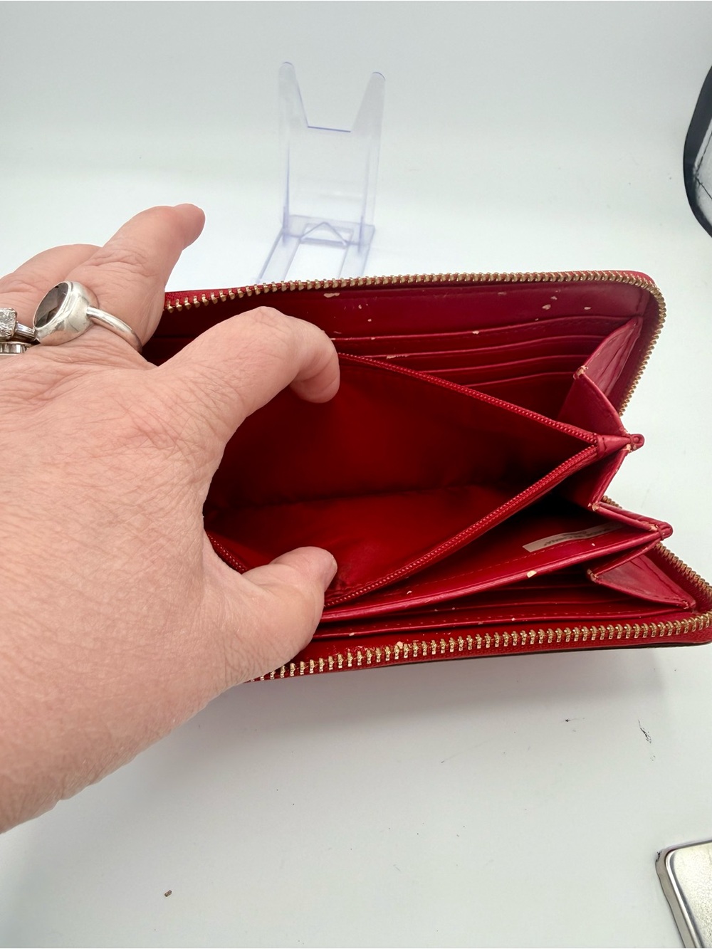 Coach Soho Leather Zip Around Accordion Wallet Red Brass Buckle - Picture 8 of 9